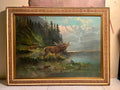 Vintage German Alpine Stag Landscape Signed: M. Müller, München (Munich, Germany)