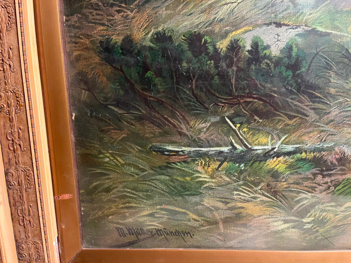 Vintage German Alpine Stag Landscape Signed: M. Müller, München (Munich, Germany)