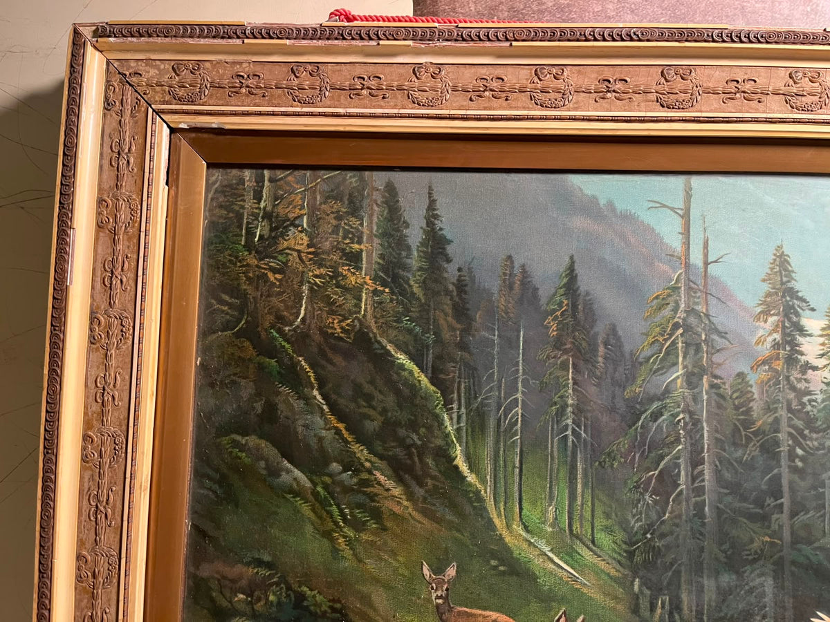Vintage German Alpine Stag Landscape Signed: M. Müller, München (Munich, Germany)