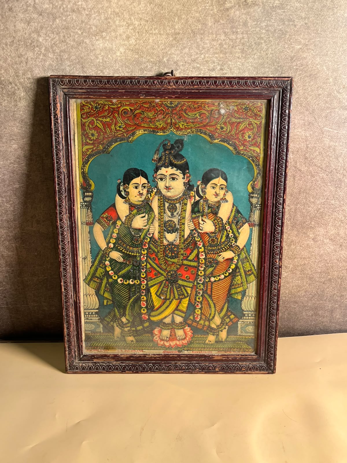 Vintage Devotional Oleograph Print with Central Deity and Attendant Figures – 10 x 14 Inches