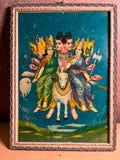 Vintage Composite Hindu Deity Oleograph Print in Old Frame – 10 x 14 Inches