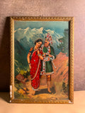 Antique German Oleograph Print with Taari Work – Ravi Varma Inspired Romantic Couple | Vintage Framed Artwork