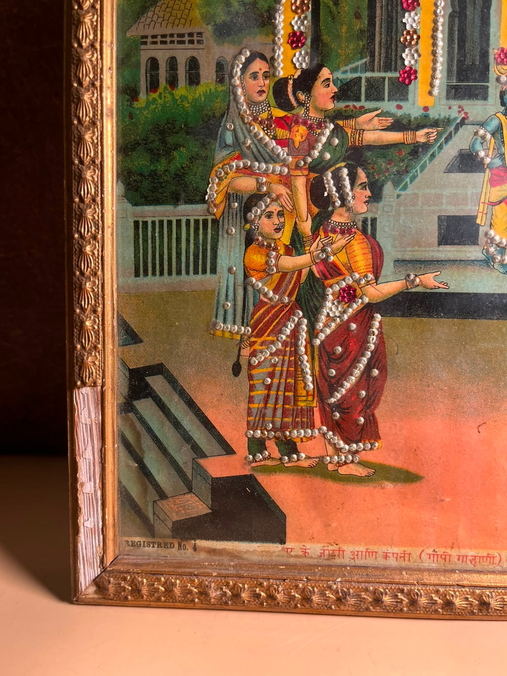 Antique Raja Ravi Varma Oleograph with Original Taari Work | Circa 1920
