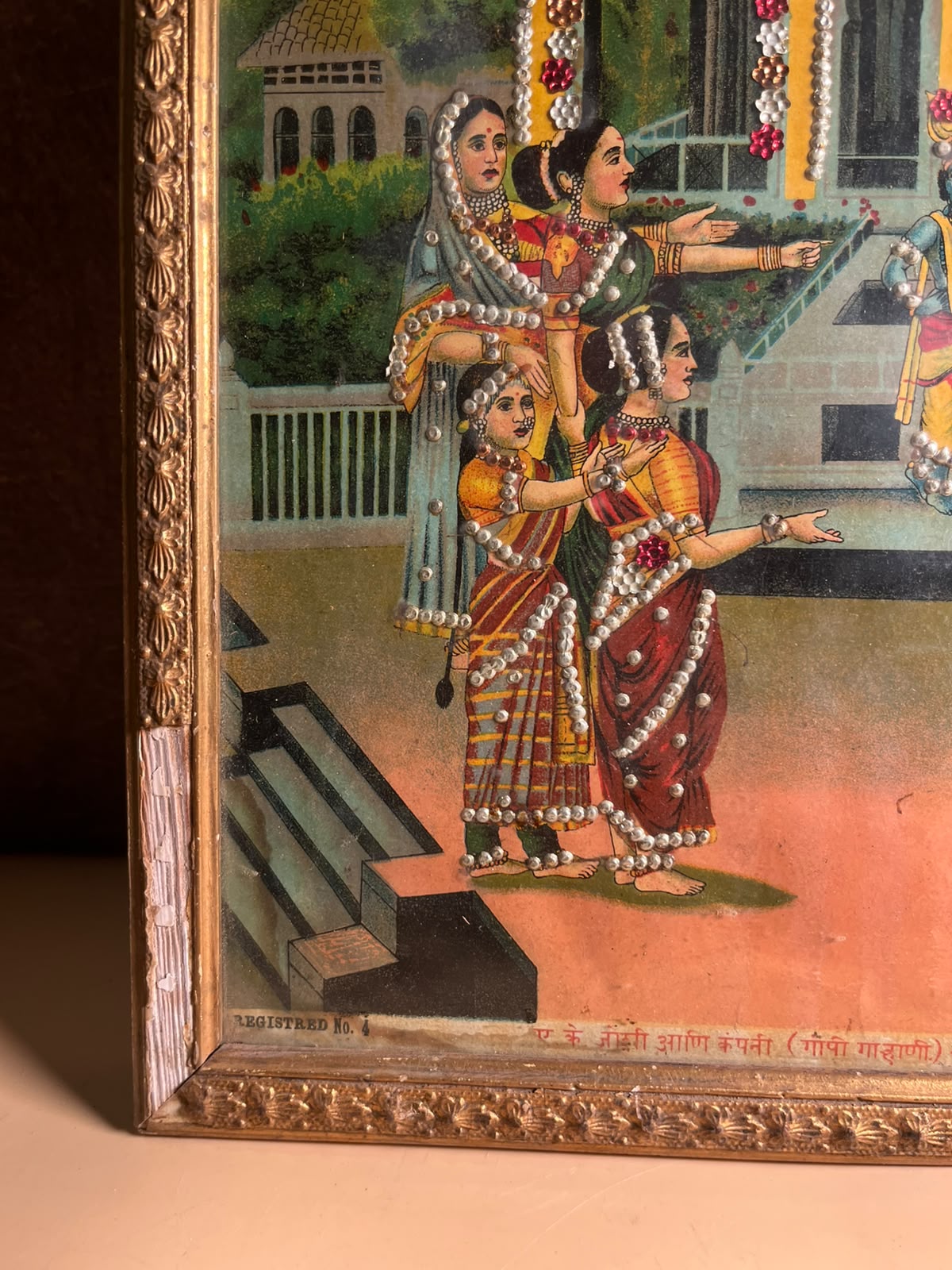 Antique Raja Ravi Varma Oleograph with Original Taari Work | Circa 1920