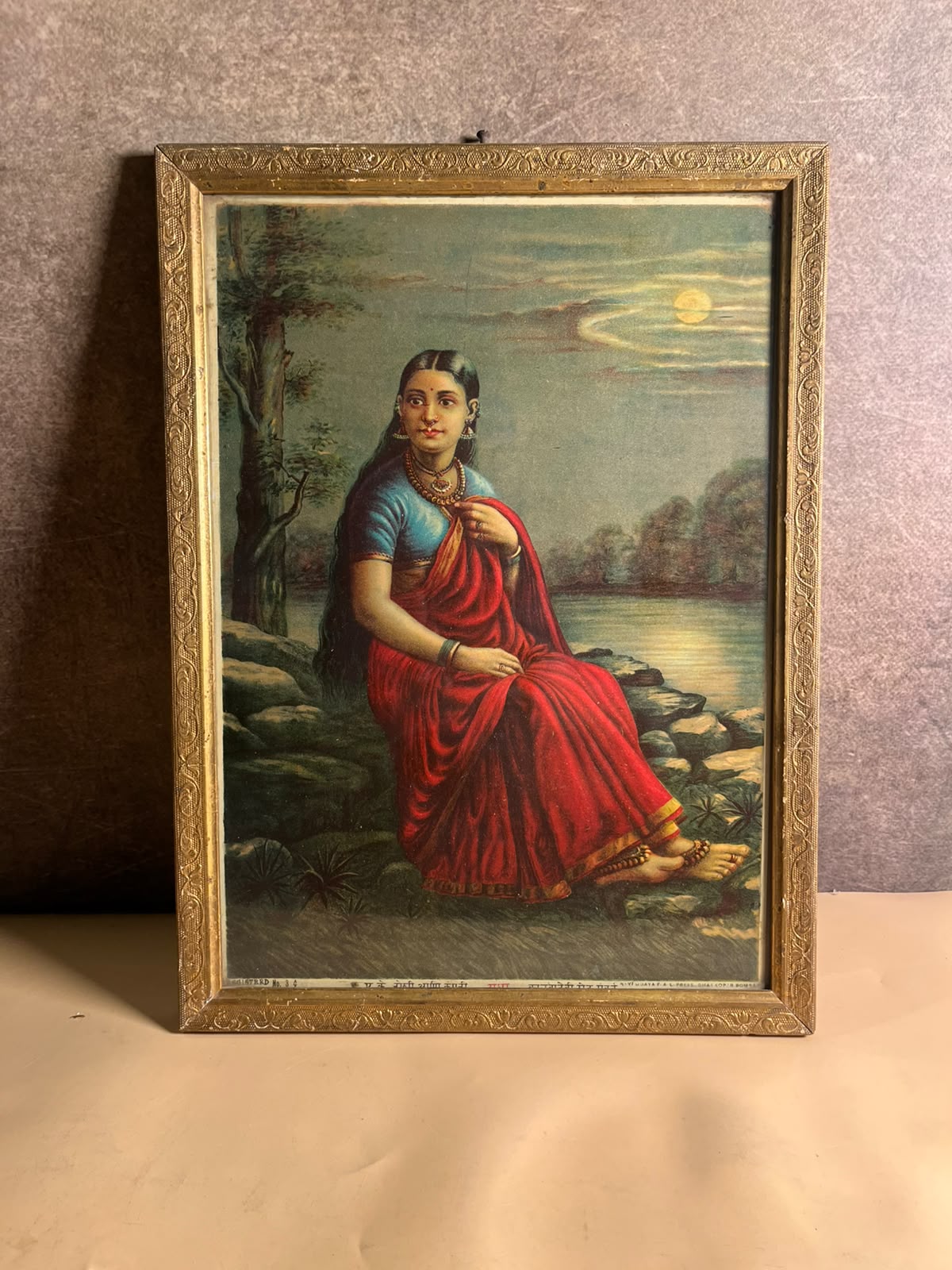 Antique most Rare Ravi varma F.A.L. Press Oleograph – "Radha" | Circa 1920