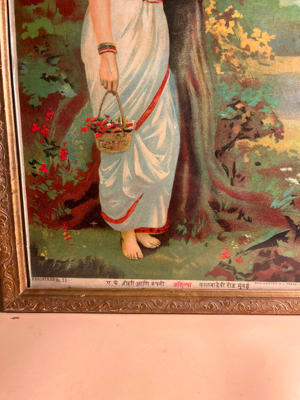 Antique most rare  Ravi varma   Press Oleograph – Ahilya (Ahalya) | Original Vintage Print