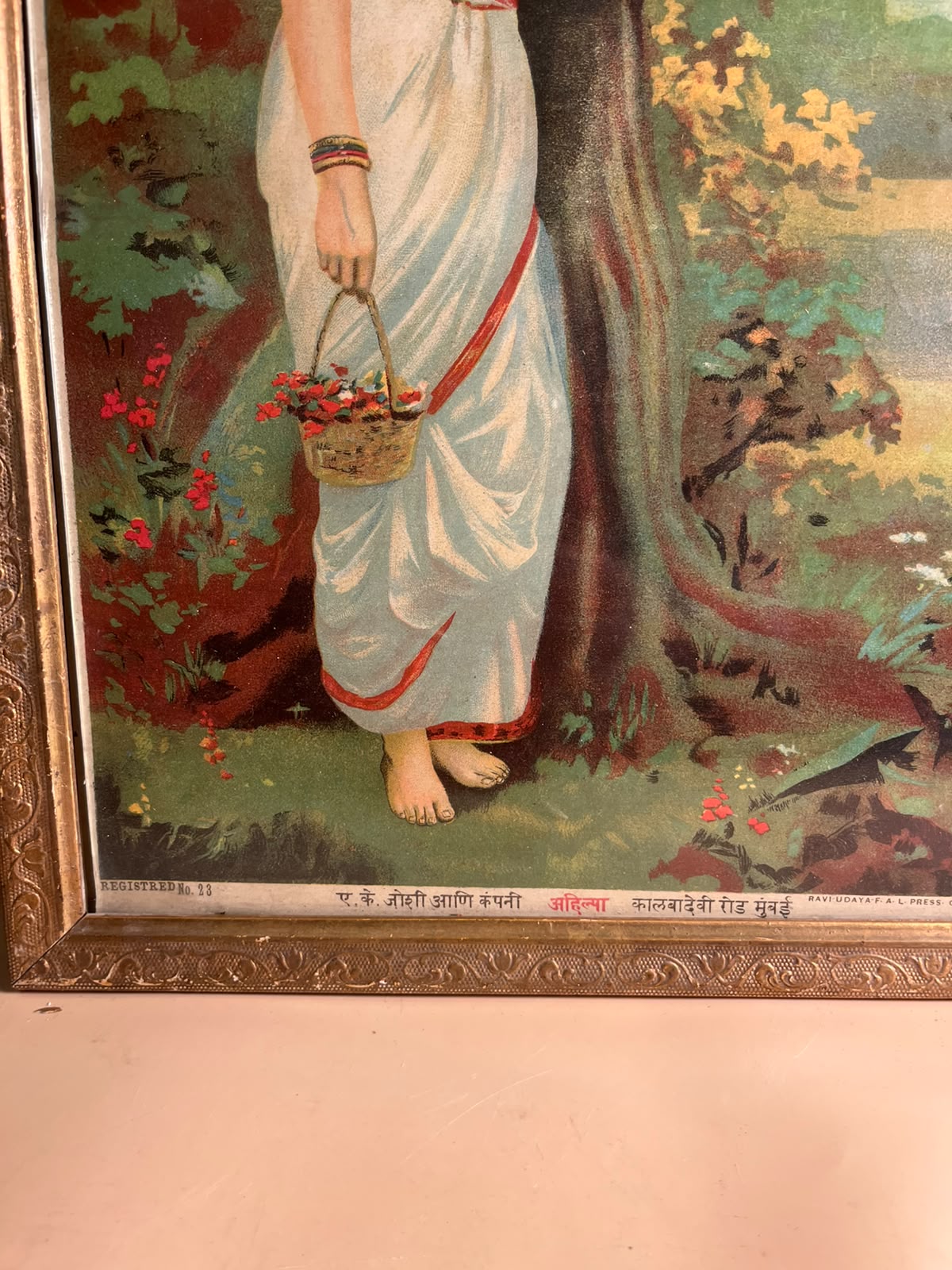 Antique most rare  Ravi varma   Press Oleograph – Ahilya (Ahalya) | Original Vintage Print