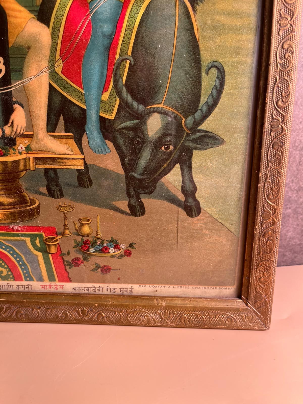 Most Rare Antique Ravi Varma Oleograph – Markandeya Protected by Lord Shiva | Original Ravi varma  Press, Bombay