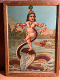 Most Rare Antique Ravi Varma Oleograph – Kaliya Mardan (Lord Krishna) | Original Ravi varma  Press, Bombay