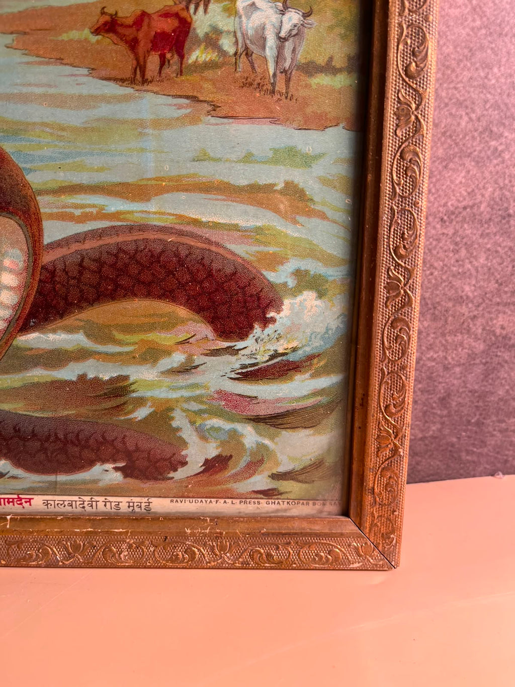 Most Rare Antique Ravi Varma Oleograph – Kaliya Mardan (Lord Krishna) | Original Ravi varma  Press, Bombay