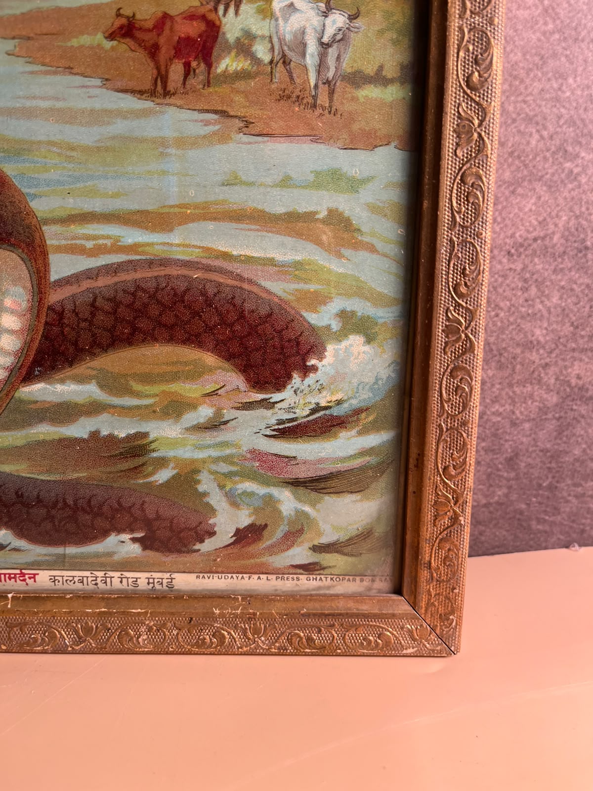 Most Rare Antique Ravi Varma Oleograph – Kaliya Mardan (Lord Krishna) | Original Ravi varma  Press, Bombay