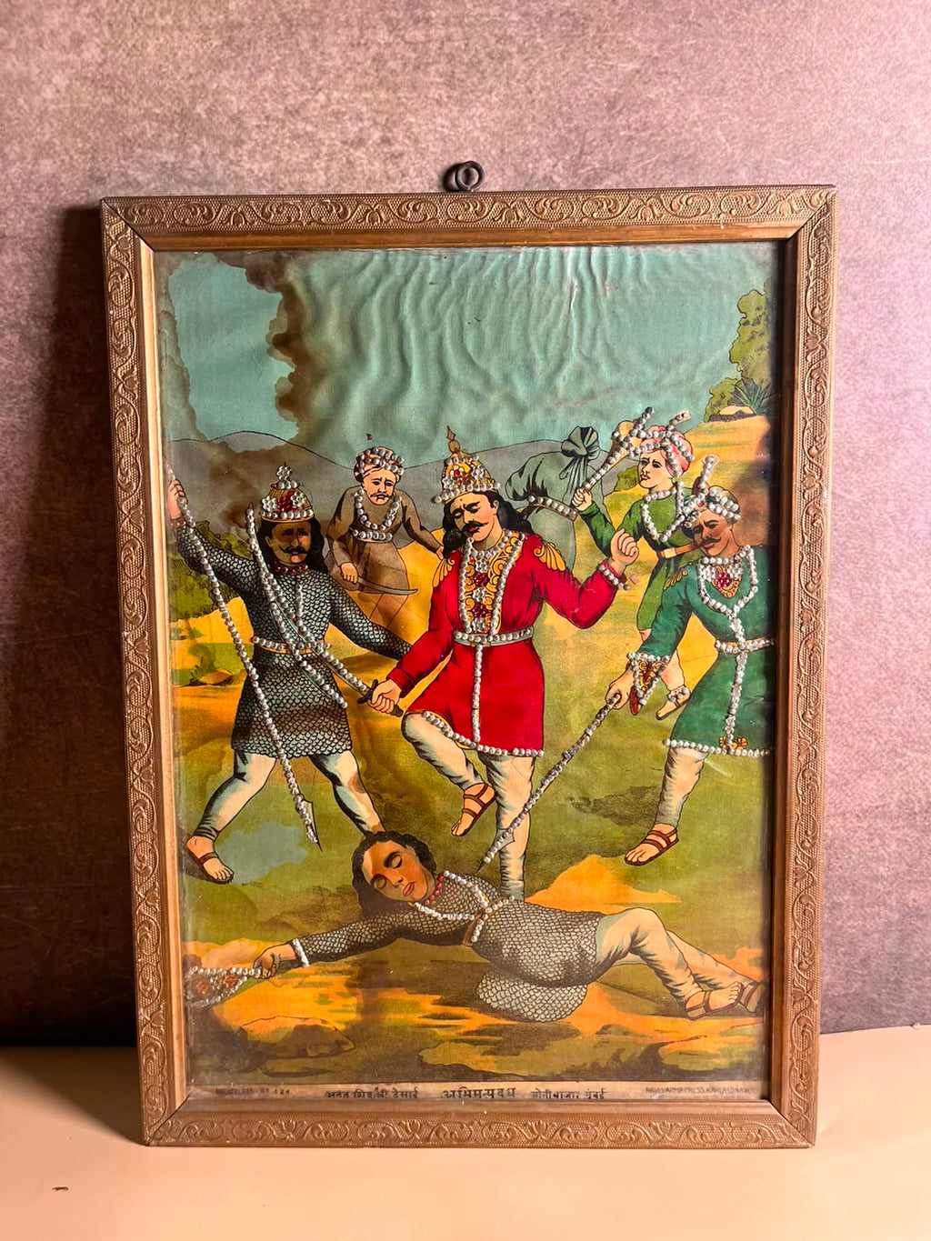 Rare Antique Ravi Varma Press Oleograph – Abhimanyu Vadh (Mahabharata)