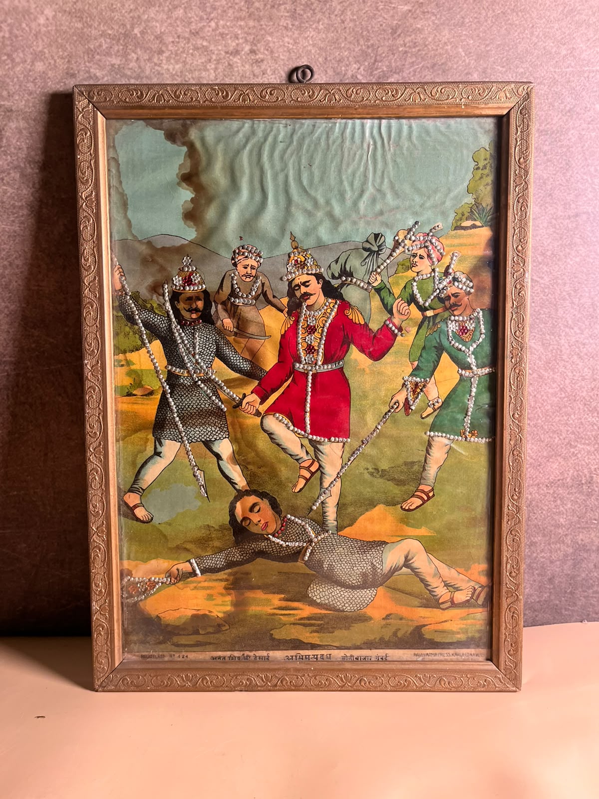 Rare Antique Ravi Varma Press Oleograph – Abhimanyu Vadh (Mahabharata)