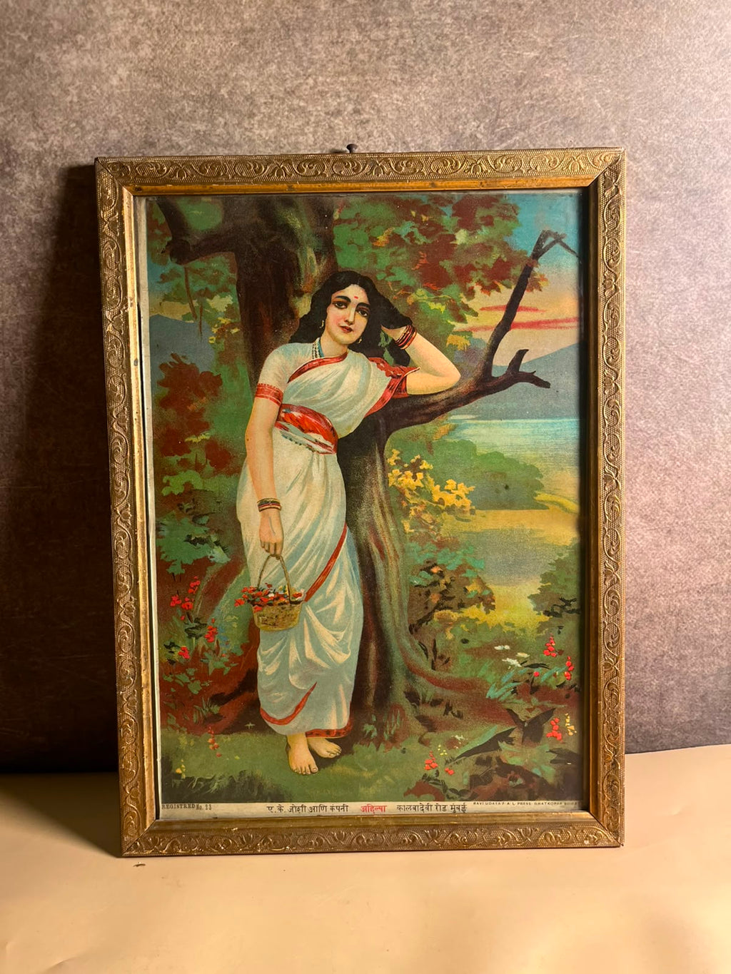Antique most rare  Ravi varma   Press Oleograph – Ahilya (Ahalya) | Original Vintage Print
