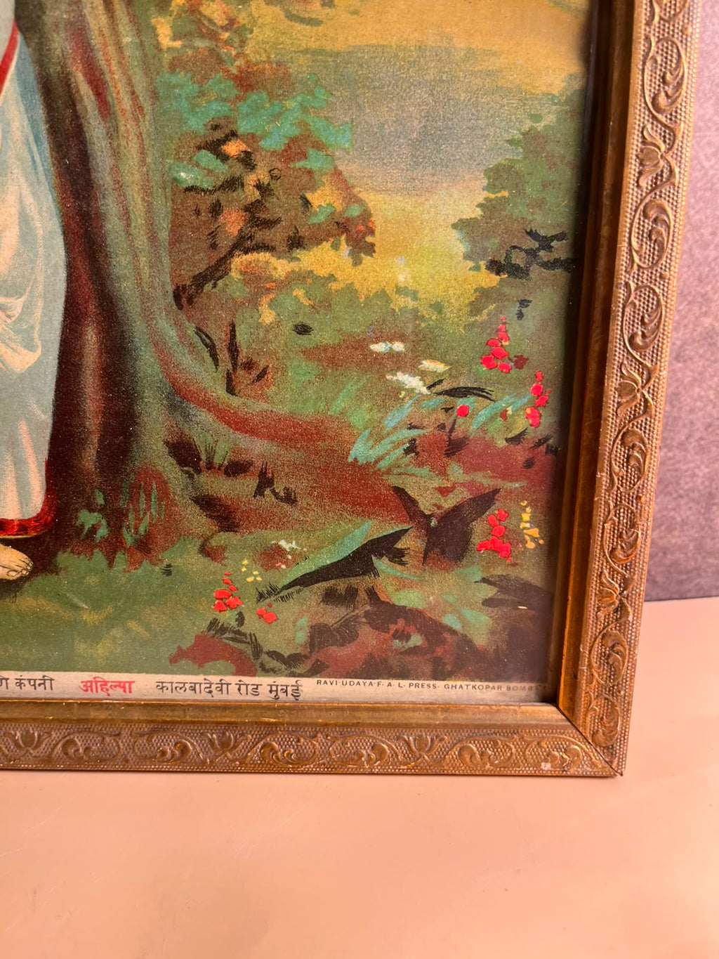 Antique most rare  Ravi varma   Press Oleograph – Ahilya (Ahalya) | Original Vintage Print
