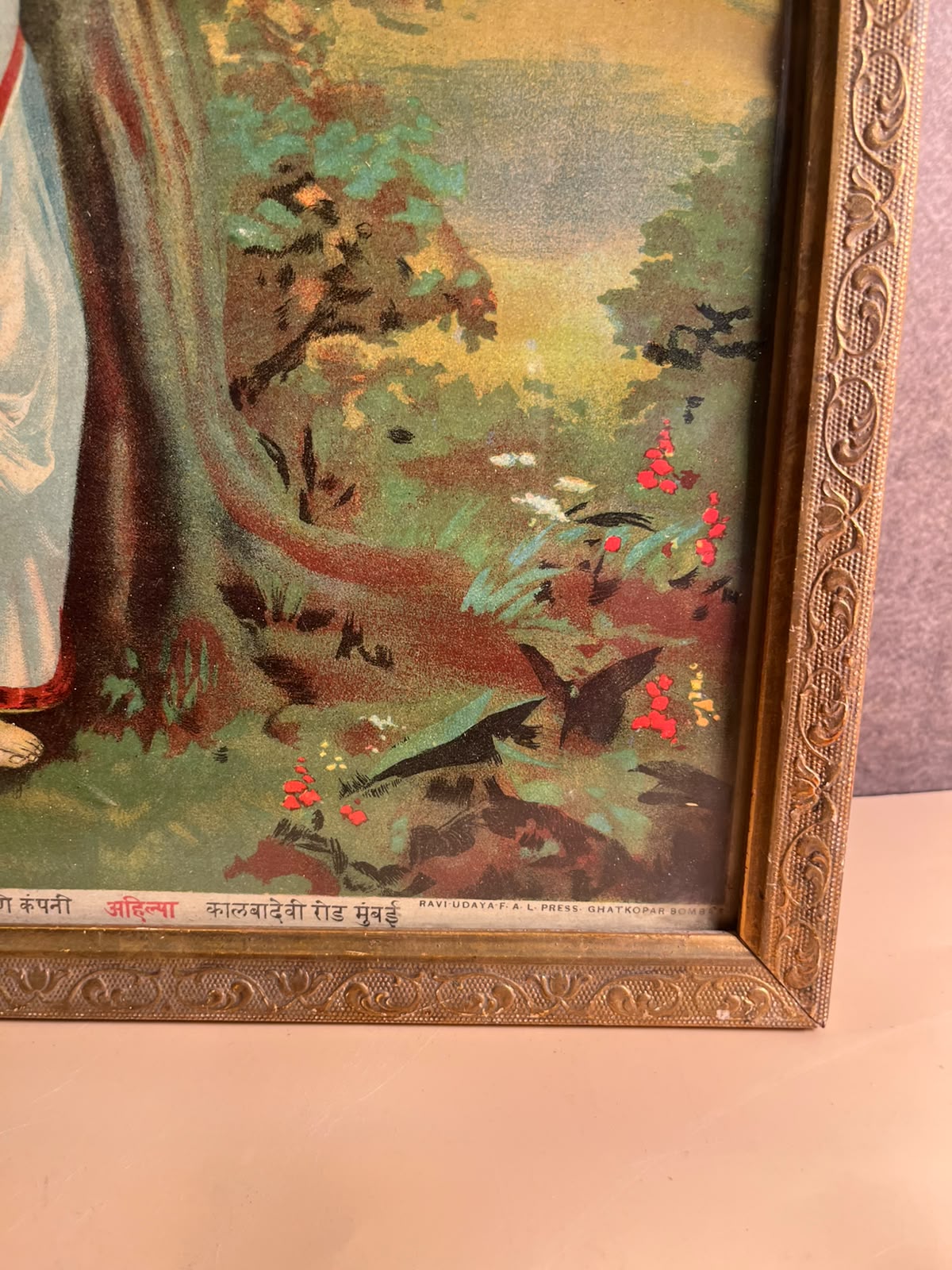 Antique most rare  Ravi varma   Press Oleograph – Ahilya (Ahalya) | Original Vintage Print