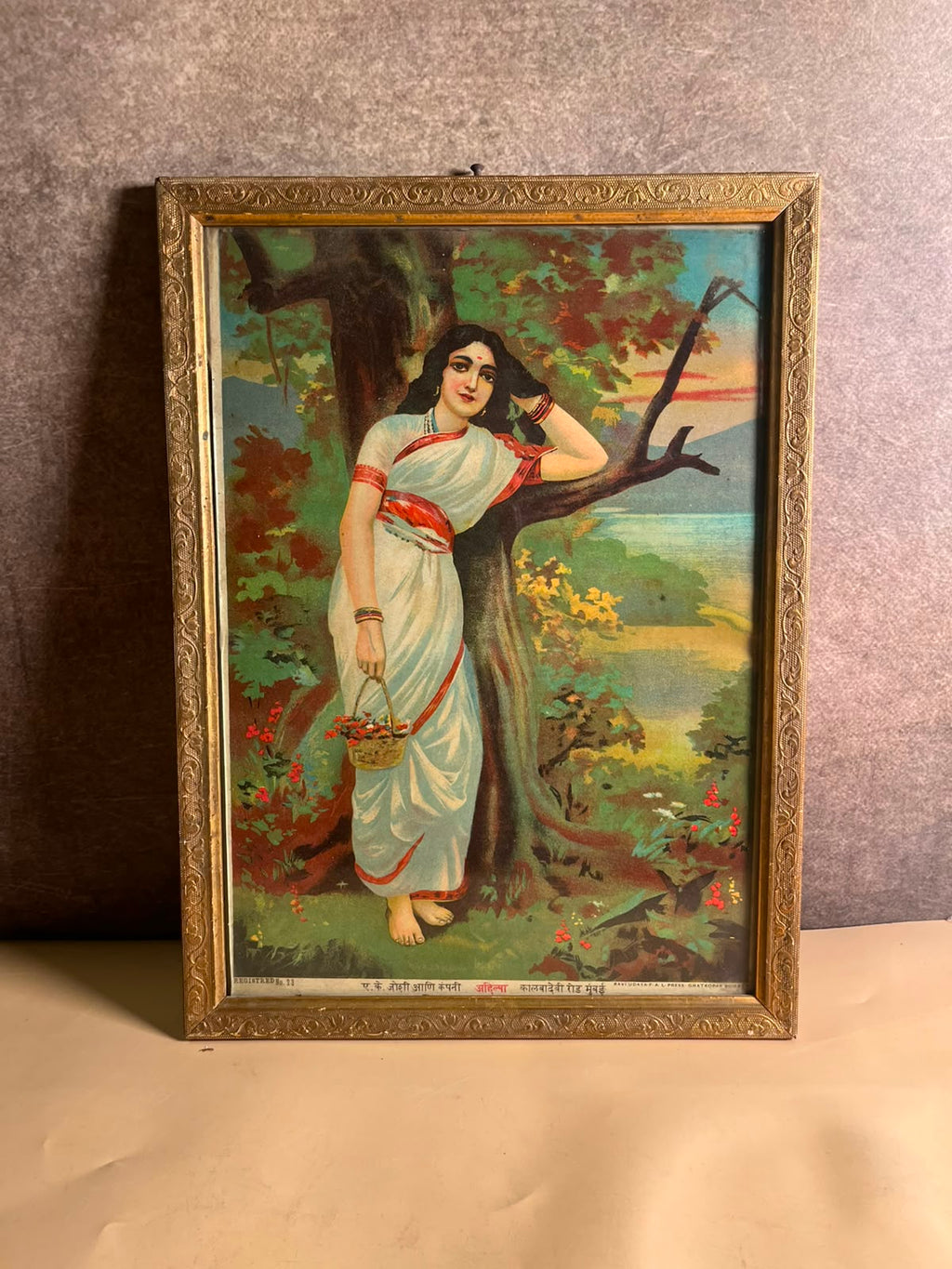 Antique most rare  Ravi varma   Press Oleograph – Ahilya (Ahalya) | Original Vintage Print