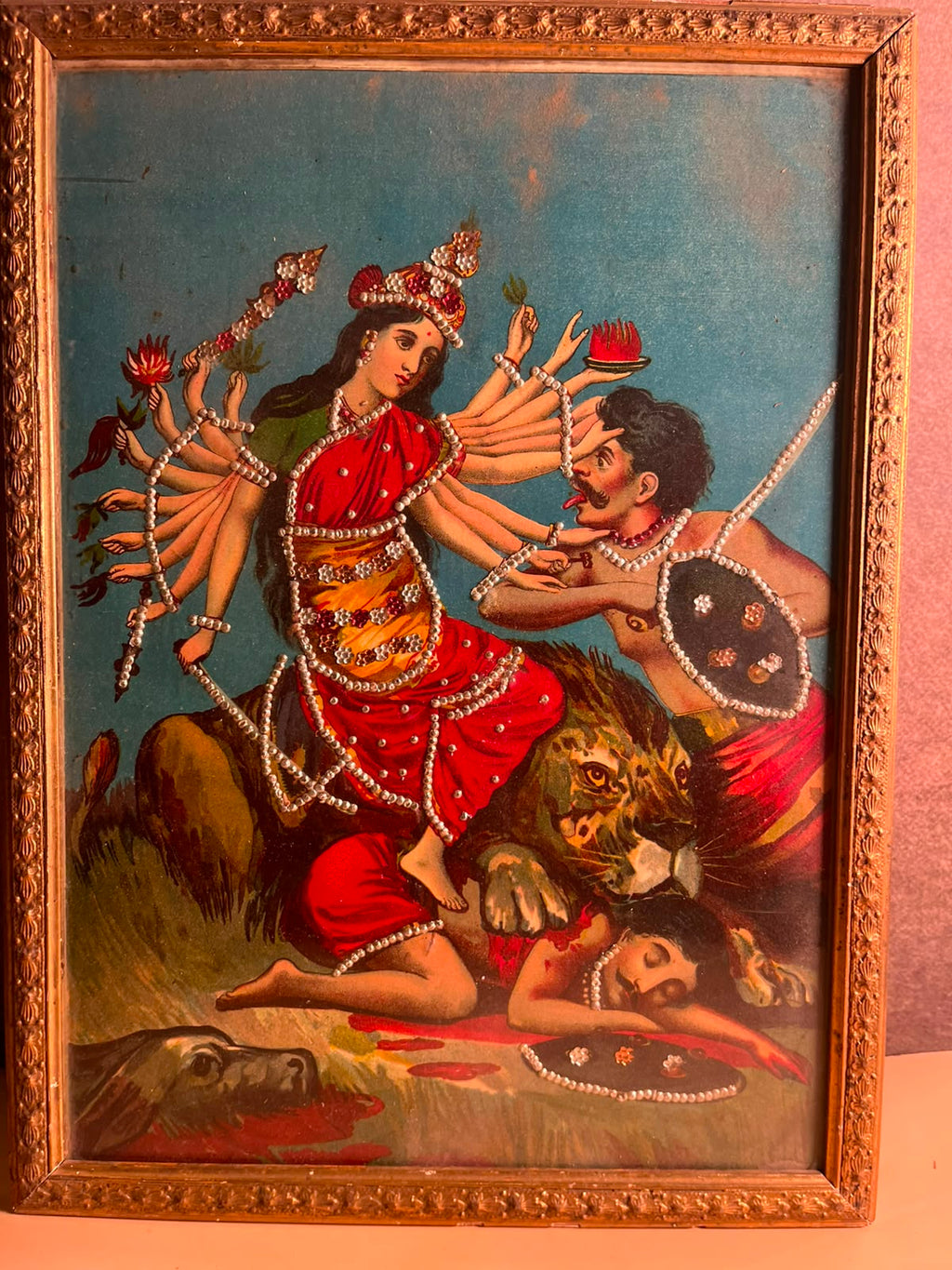 Antique Ravi Varma Press Oleograph – Mahishasura Mardini (Circa 1910–1925)