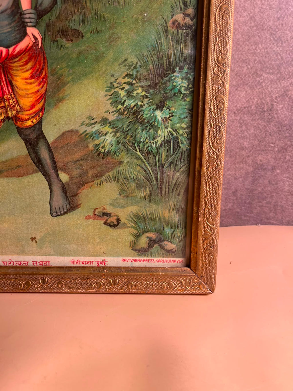 Antique Ravi Varma Press Oleograph – "Chandala Carrying an Unconscious Woman" (Circa 1910–1925)