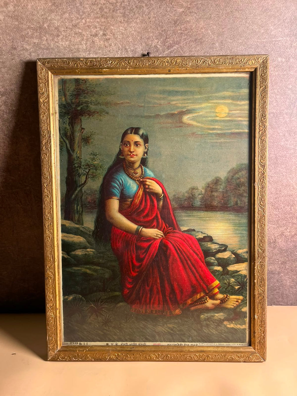 Antique most Rare Ravi varma F.A.L. Press Oleograph – "Radha" | Circa 1920