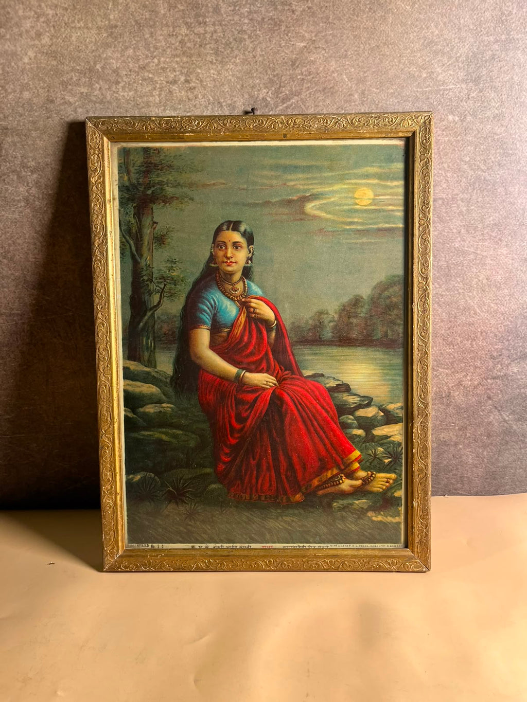 Antique most Rare Ravi varma F.A.L. Press Oleograph – "Radha" | Circa 1920
