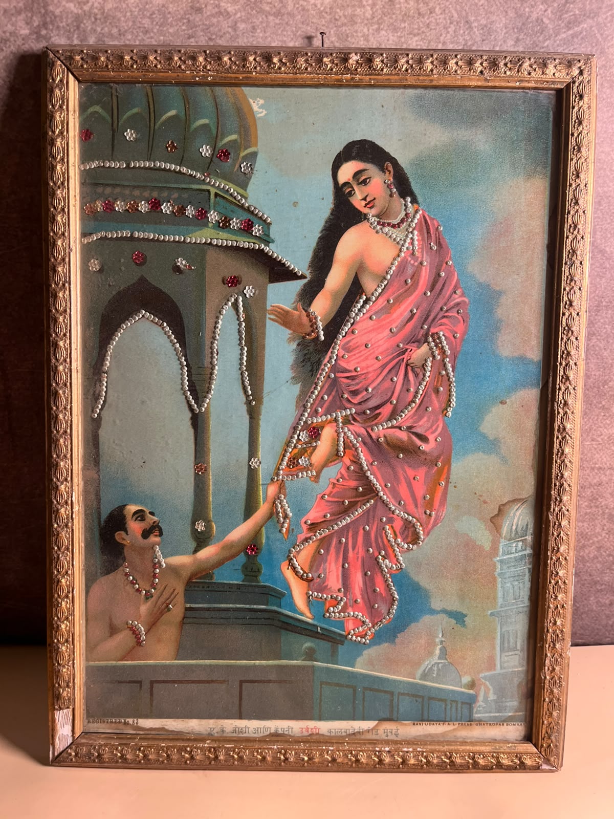 Antique Ravi varma F.A.L. Press Oleograph with Original Taari Work | Circa 1915–1930
