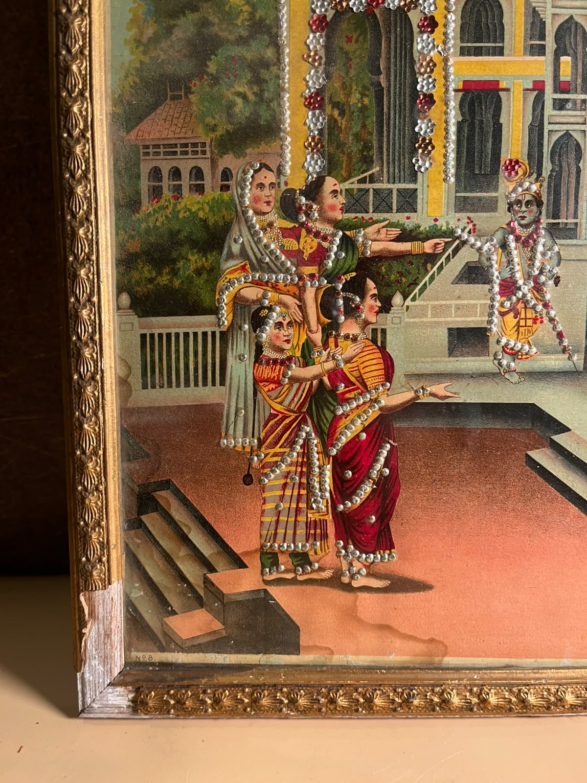 Antique Raja Ravi Varma Oleograph with Original Taari Work | Circa 1920