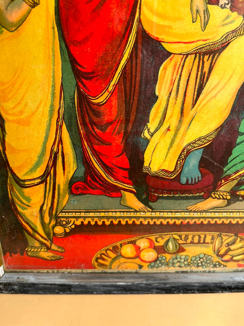 Rare Antique Ravi Varma Press Oleograph of Lord Krishna with Attendants