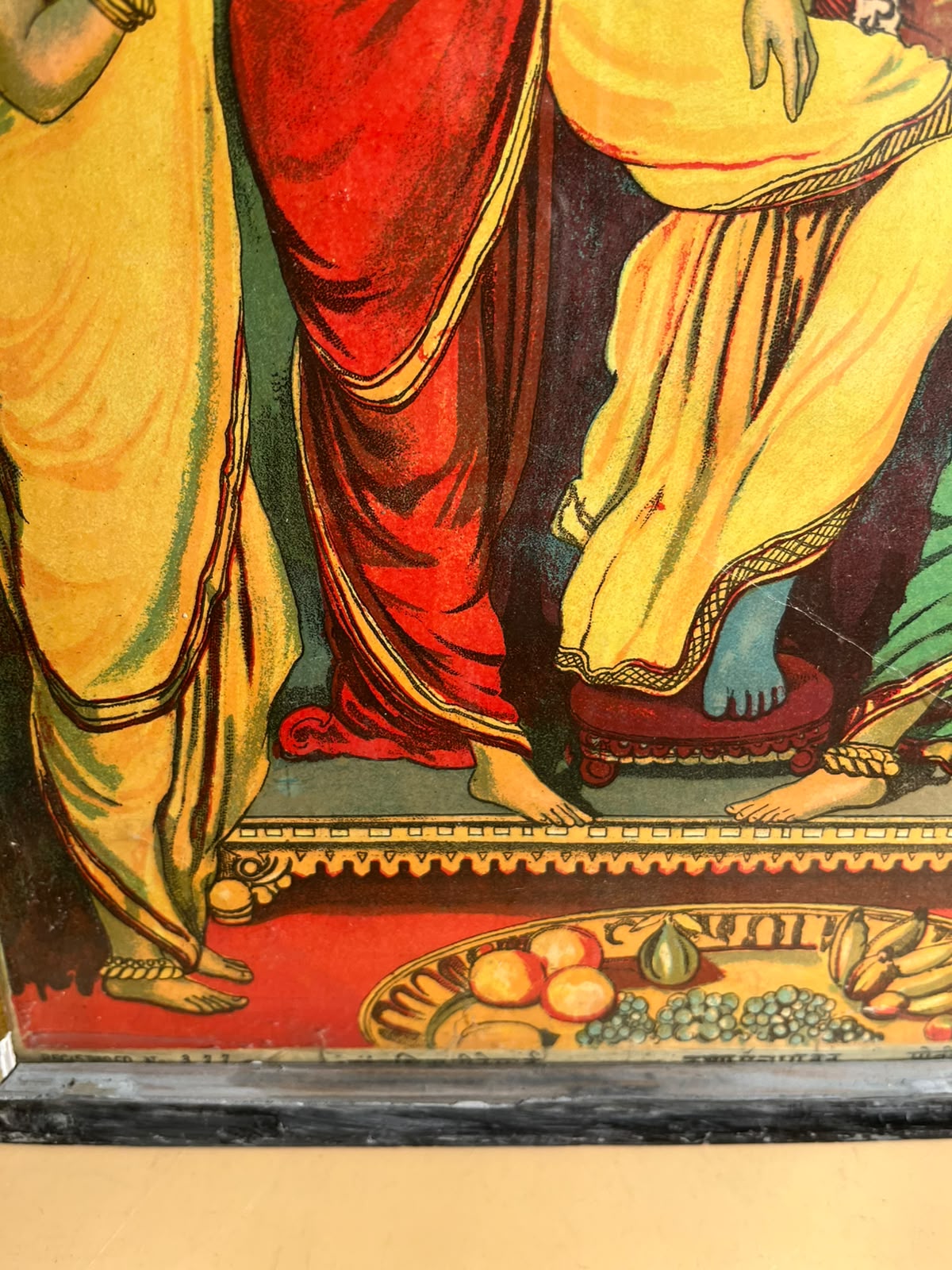 Rare Antique Ravi Varma Press Oleograph of Lord Krishna with Attendants