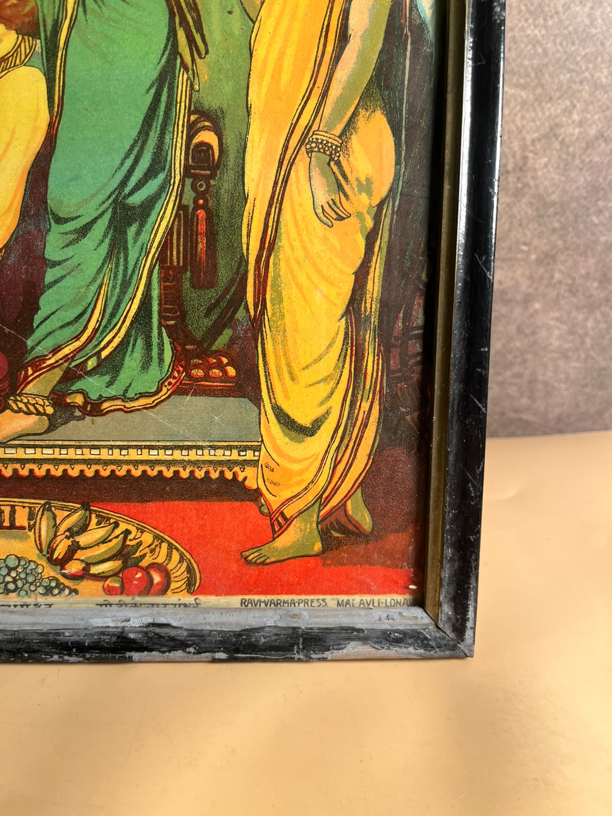 Rare Antique Ravi Varma Press Oleograph of Lord Krishna with Attendants