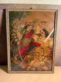 Rare Antique Mahishasuramardini Oleograph – Ravi Varma Press Tradition | 14 × 20 Inches