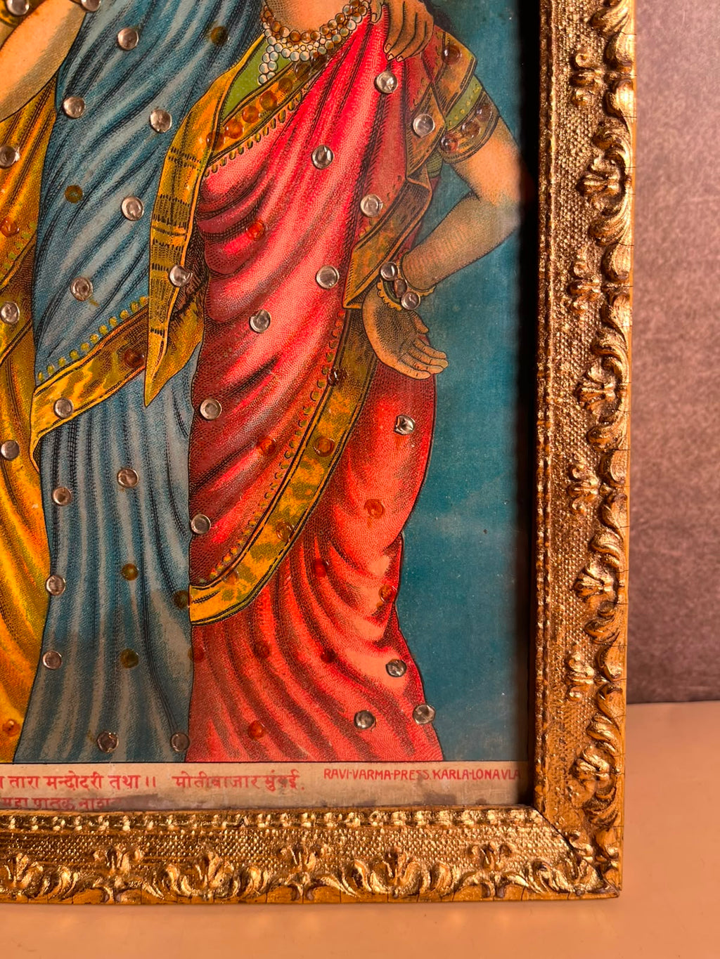 Vintage Ravi Varma Press Panch Kanya Oleograph – Embellished & Framed | 10 × 14 Inches