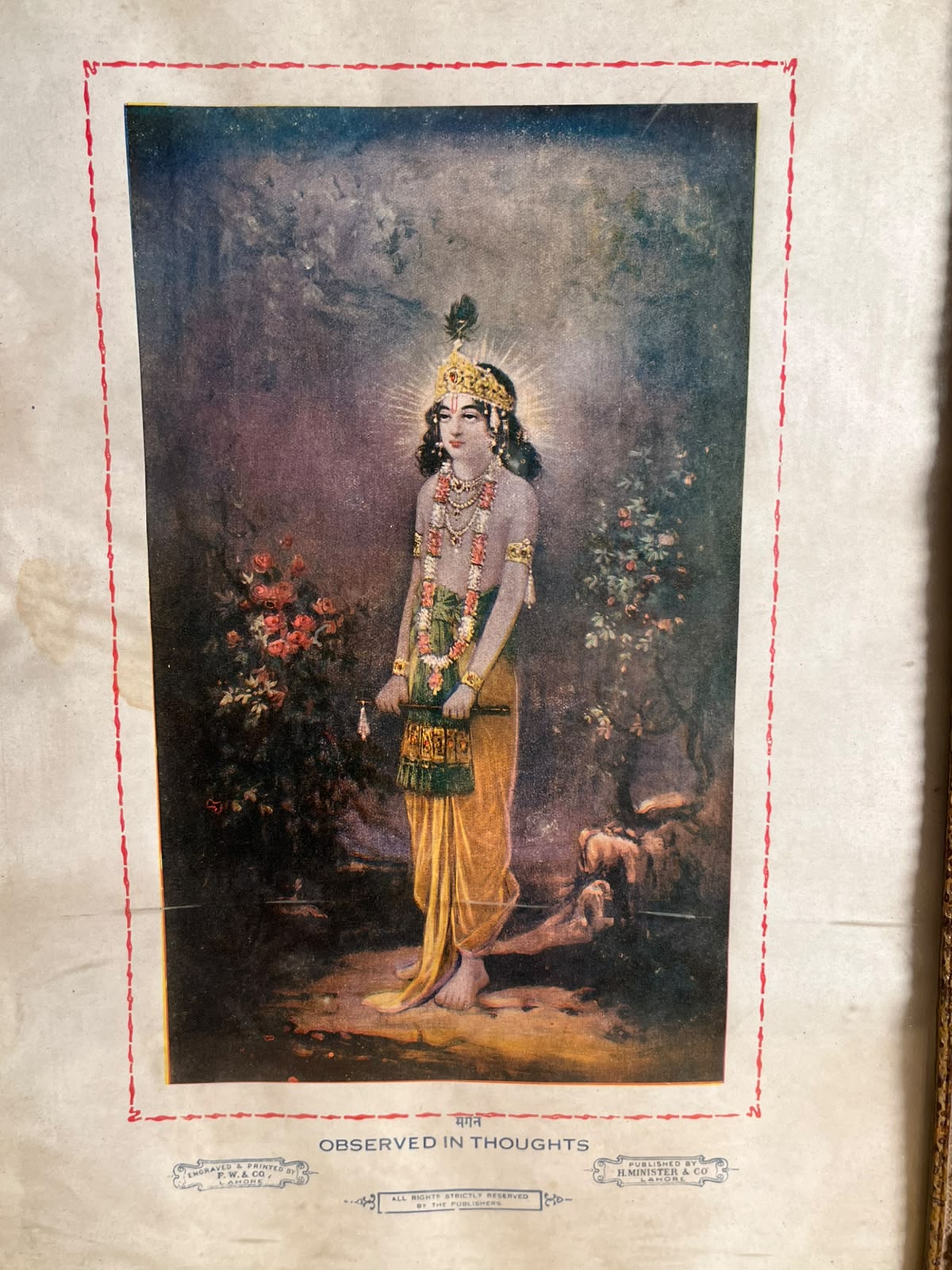 Vintage Lord Krishna Print – Observed in Thoughts | F.W. & Co. & H. Minister & Co., Lahore