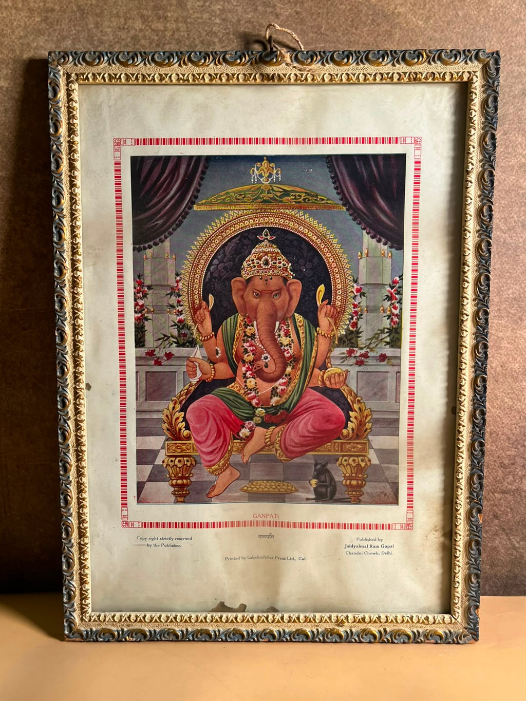 Vintage Ganpati Devotional Print – Jaidyalmal Ram Gopal, Delhi | Historic Indian Religious Art