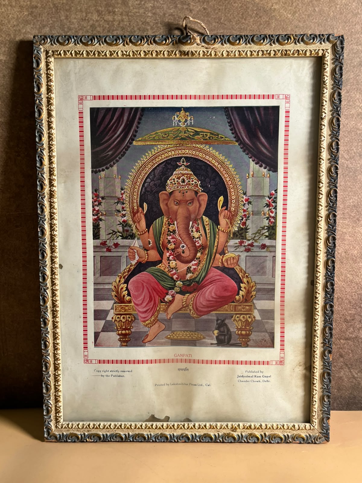 Vintage Ganpati Devotional Print – Jaidyalmal Ram Gopal, Delhi | Historic Indian Religious Art
