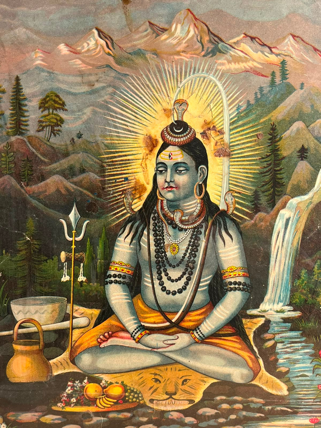 Vintage Lord Shiva in the Himalayas – Framed Devotional Art Print