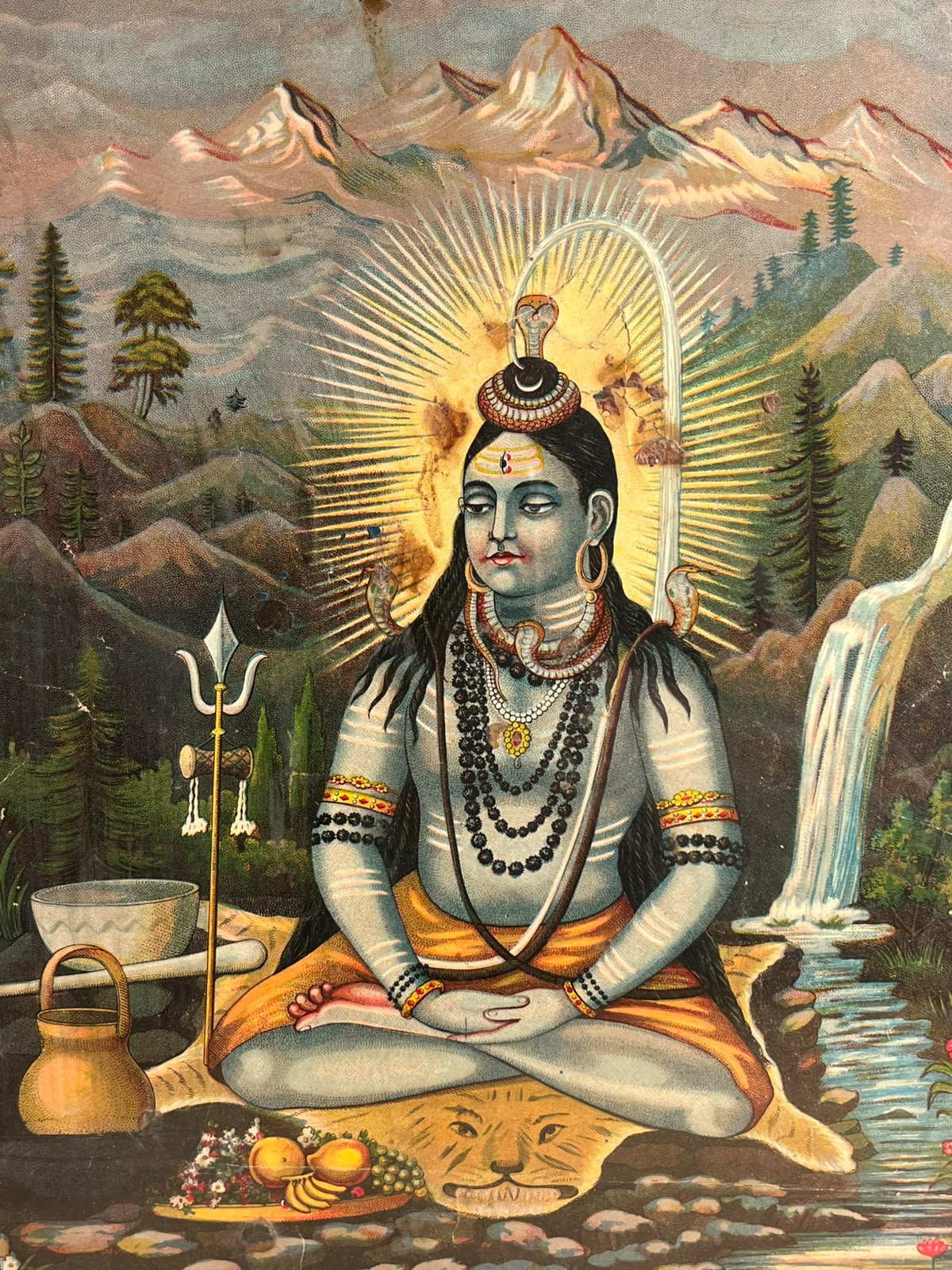 Vintage Lord Shiva in the Himalayas – Framed Devotional Art Print