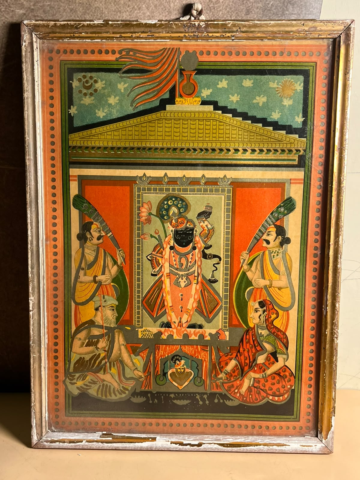 Vintage German Lithograph of Shrinathji – Traditional Indian Devotional Art