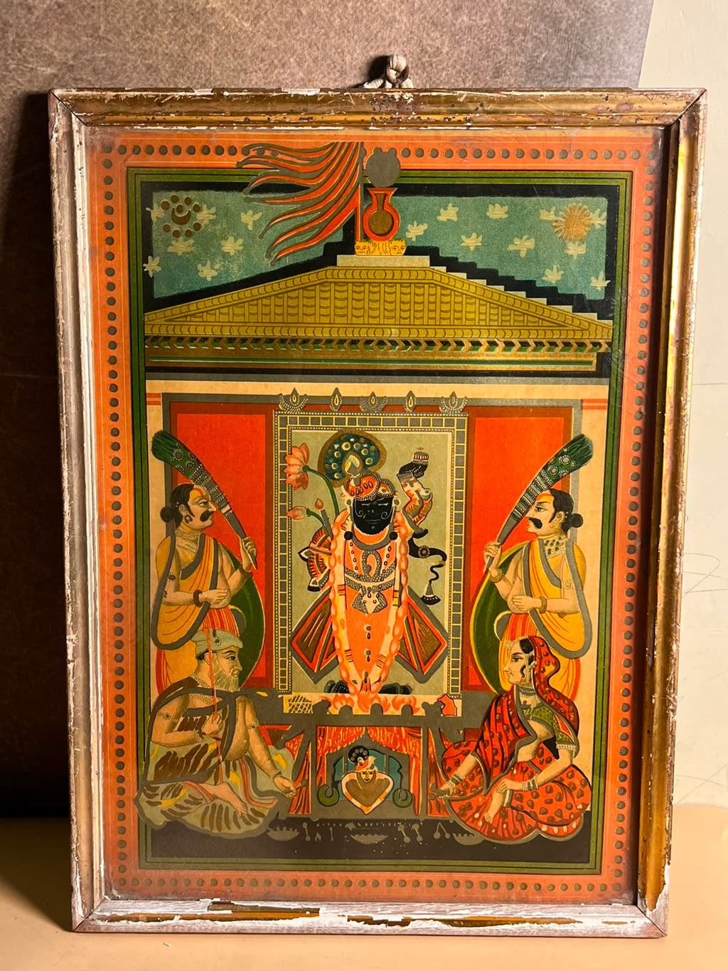 Vintage German Lithograph of Shrinathji – Traditional Indian Devotional Art