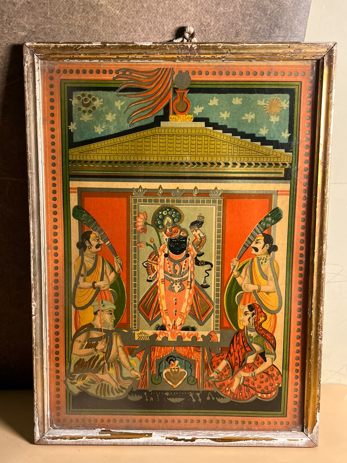 Vintage German Lithograph of Shrinathji – Traditional Indian Devotional Art
