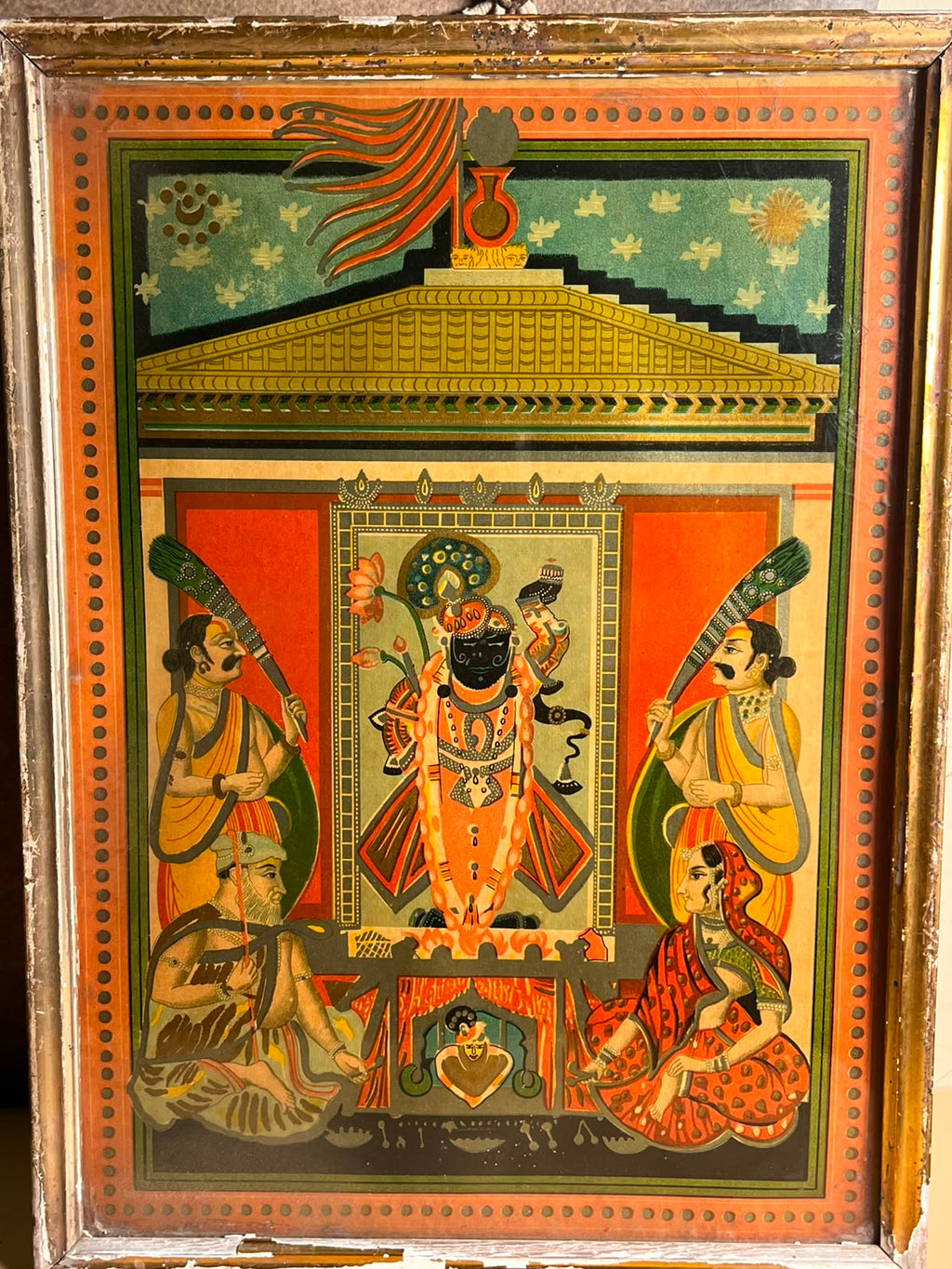 Vintage German Lithograph of Shrinathji – Traditional Indian Devotional Art