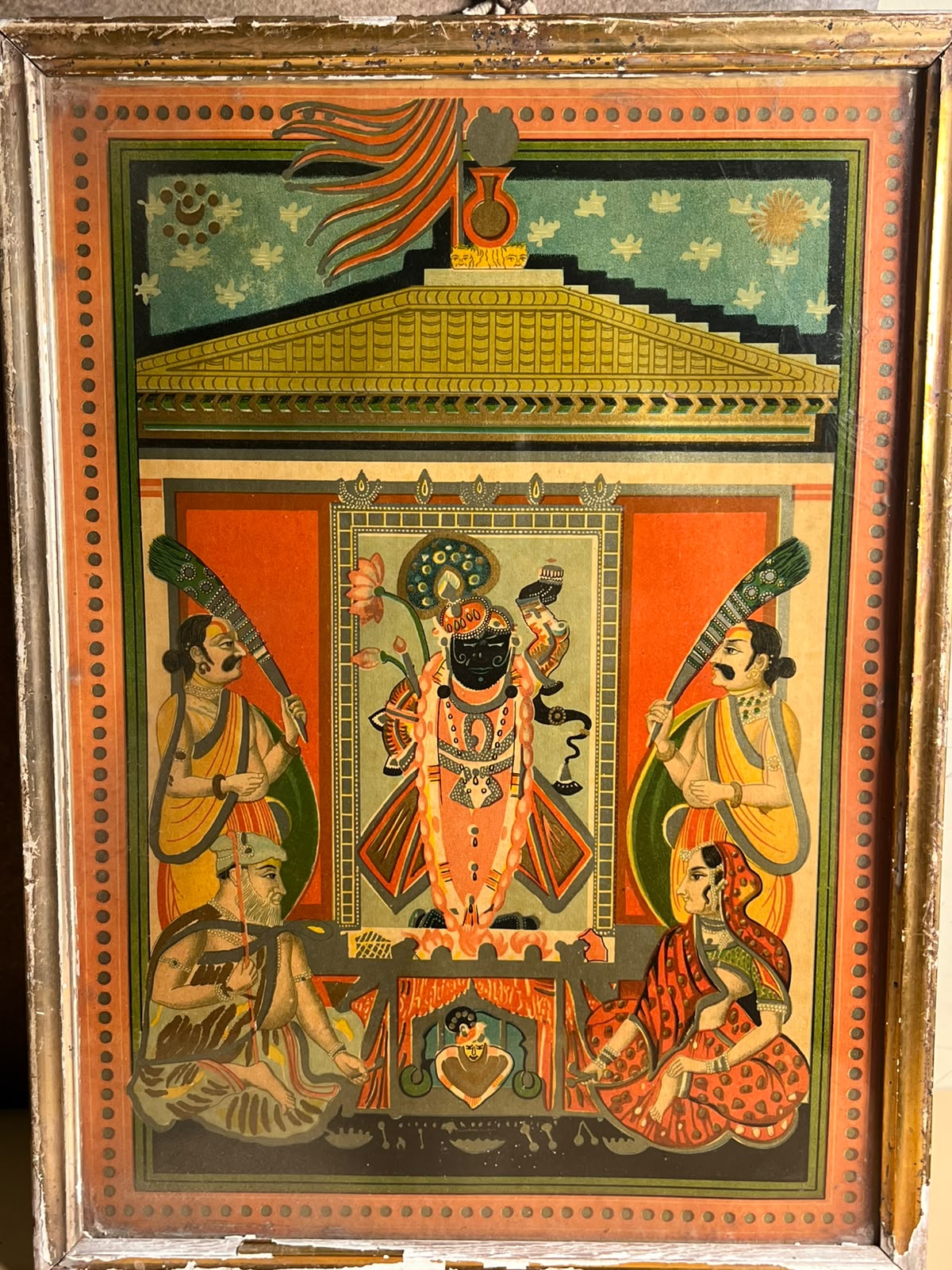 Vintage German Lithograph of Shrinathji – Traditional Indian Devotional Art