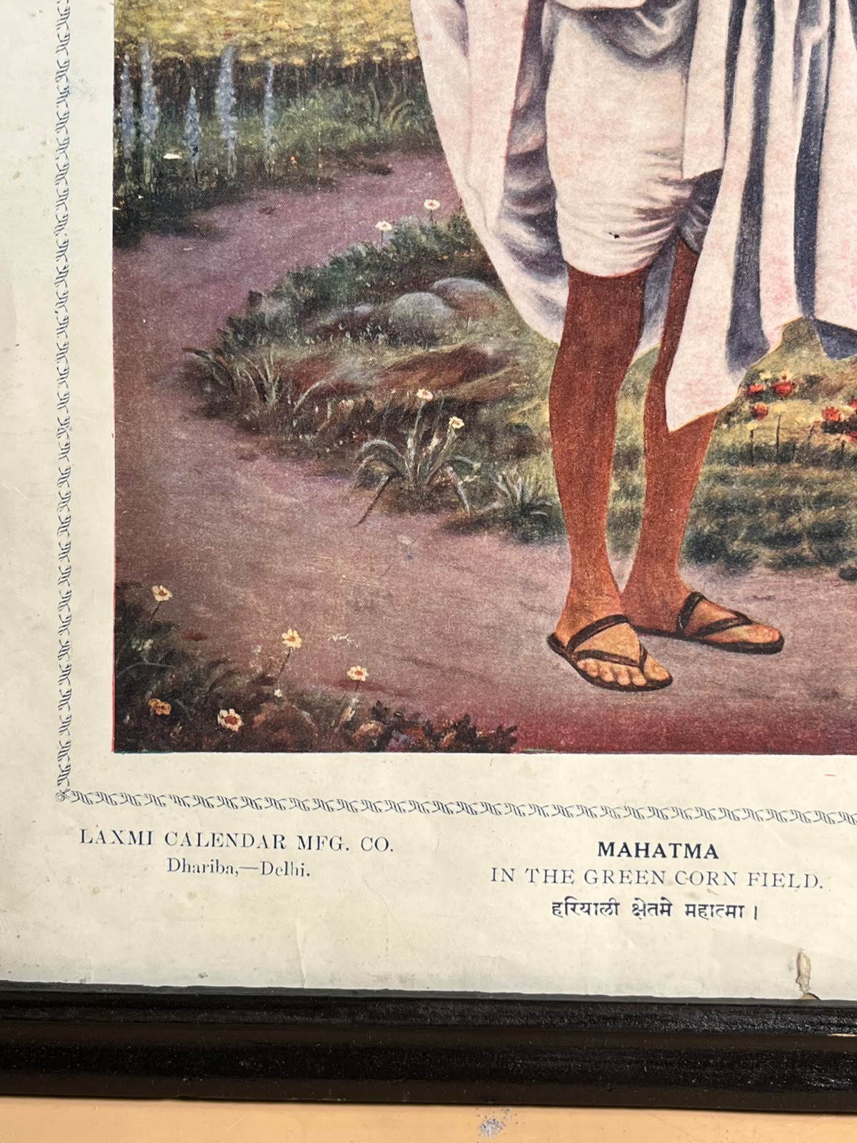 Vintage Mahatma Gandhi – In the Green Corn Field | Framed Indian Art Print