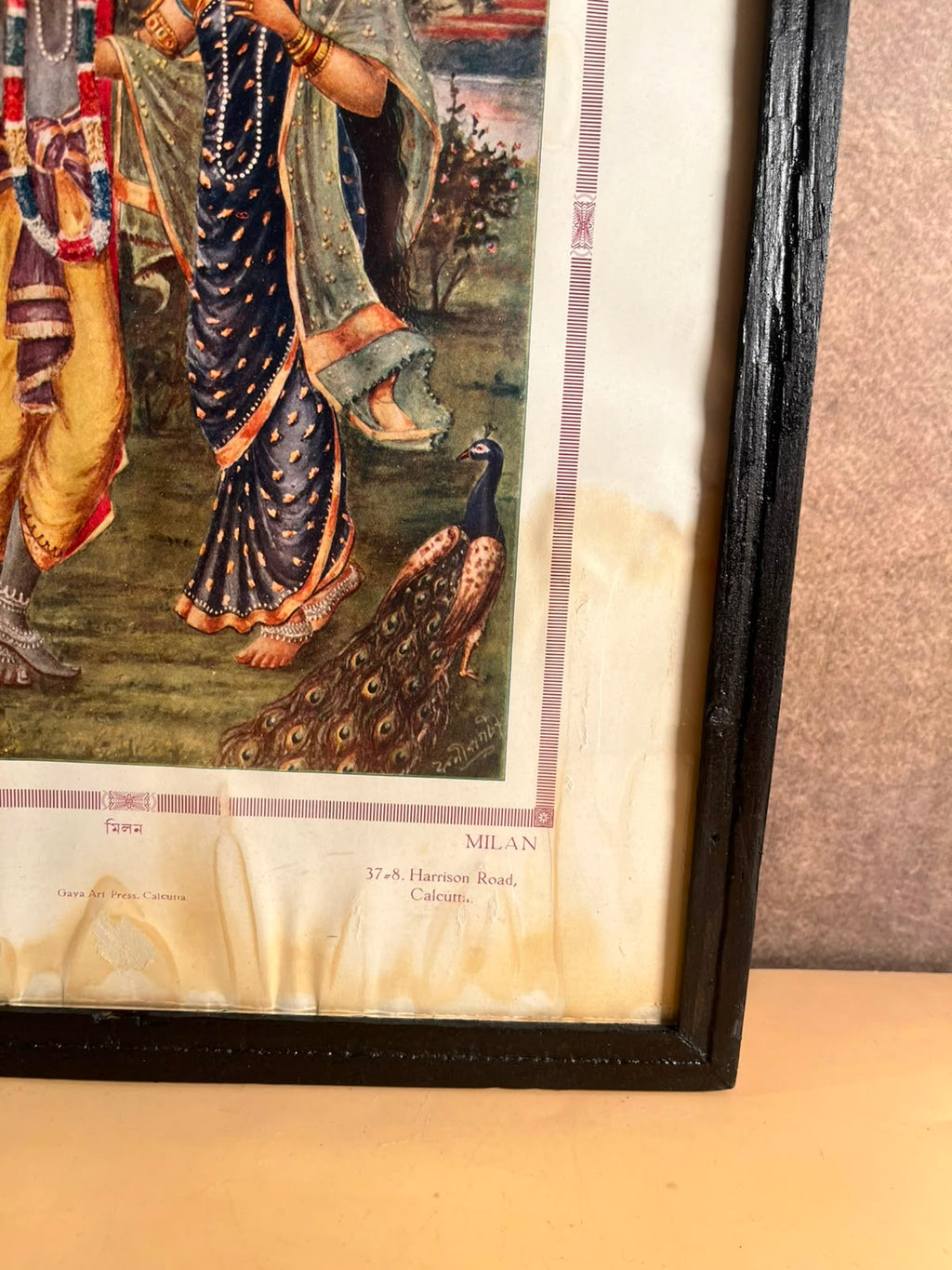 Rare Vintage “Milan” Radha Krishna Colour Print – Art Framing Co., Gaya Art Press, Calcutta | 10 × 14 Inches