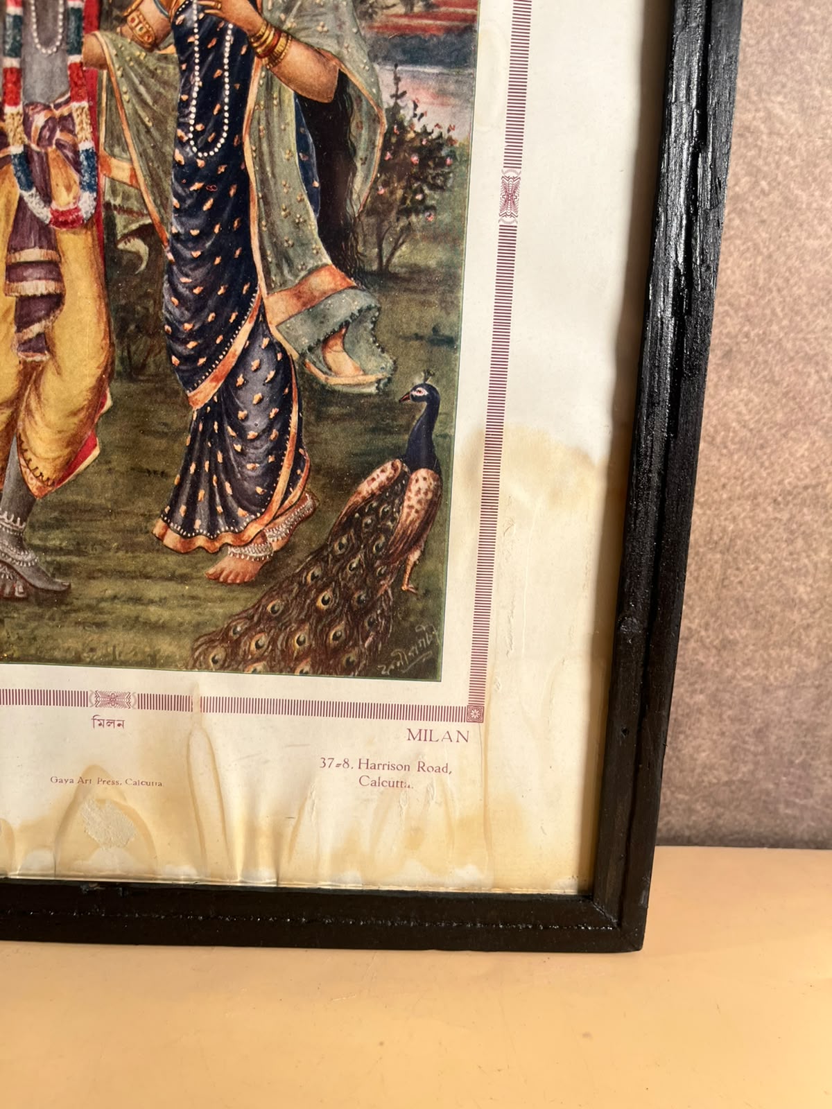 Rare Vintage “Milan” Radha Krishna Colour Print – Art Framing Co., Gaya Art Press, Calcutta | 10 × 14 Inches