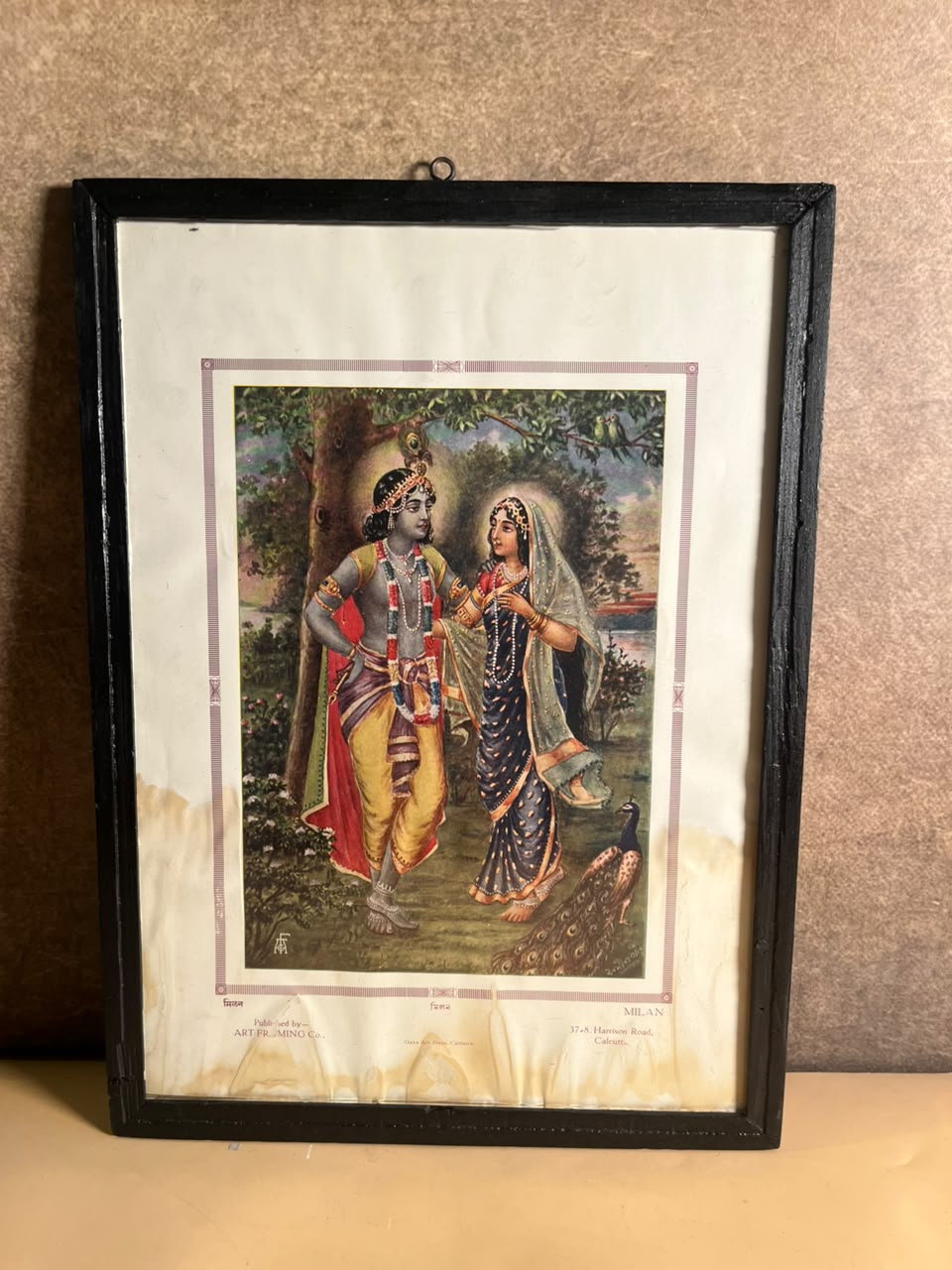 Rare Vintage “Milan” Radha Krishna Colour Print – Art Framing Co., Gaya Art Press, Calcutta | 10 × 14 Inches