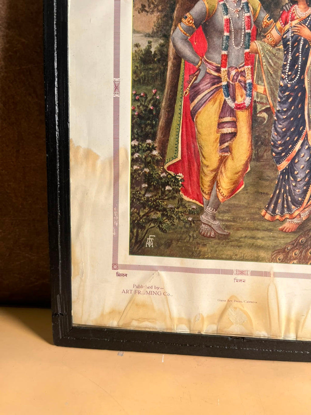 Rare Vintage “Milan” Radha Krishna Colour Print – Art Framing Co., Gaya Art Press, Calcutta | 10 × 14 Inches