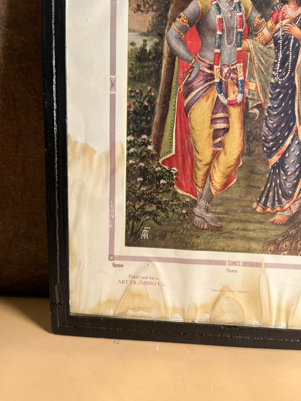 Rare Vintage “Milan” Radha Krishna Colour Print – Art Framing Co., Gaya Art Press, Calcutta | 10 × 14 Inches