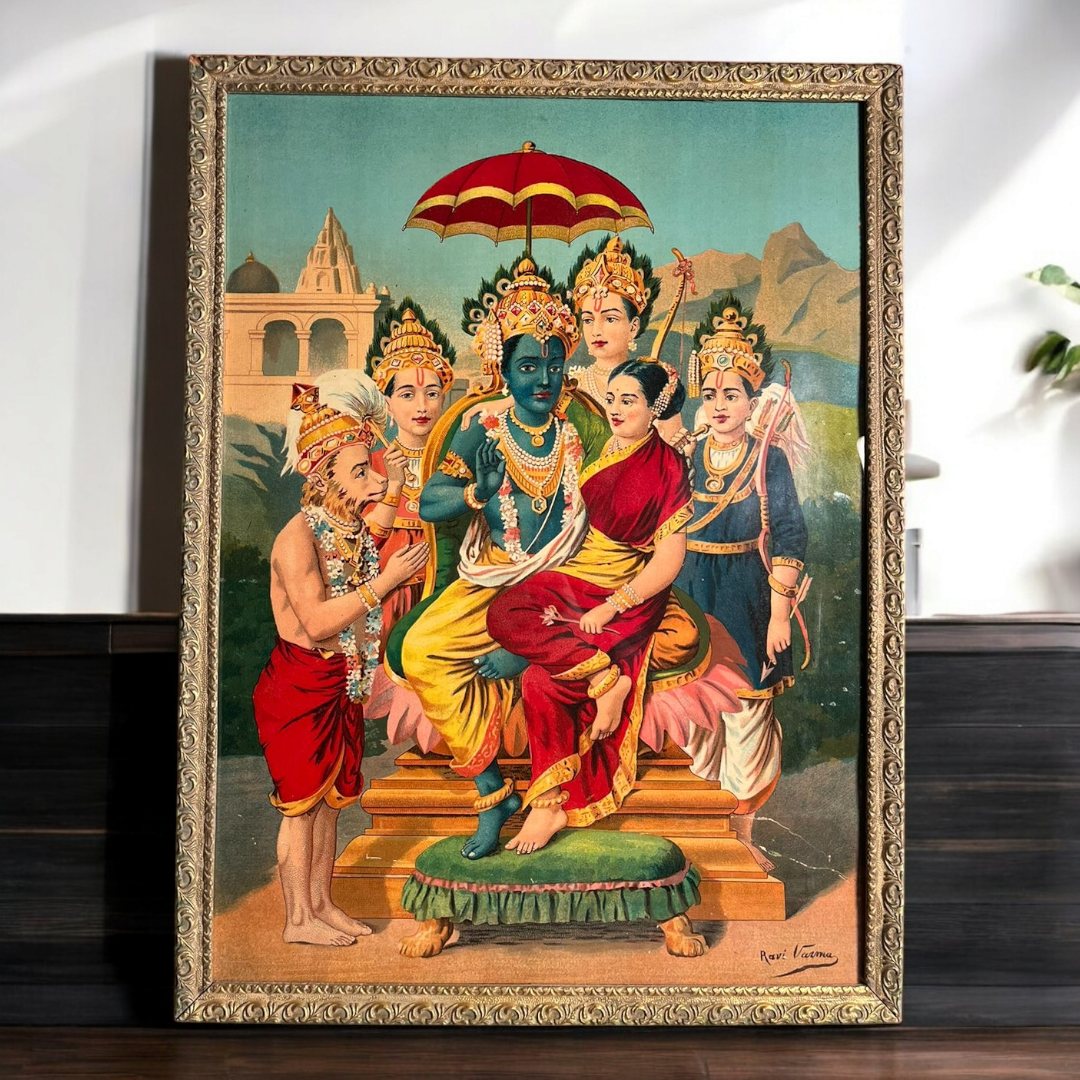 Vintage Ravi Varma Ram Darbar Oleograph