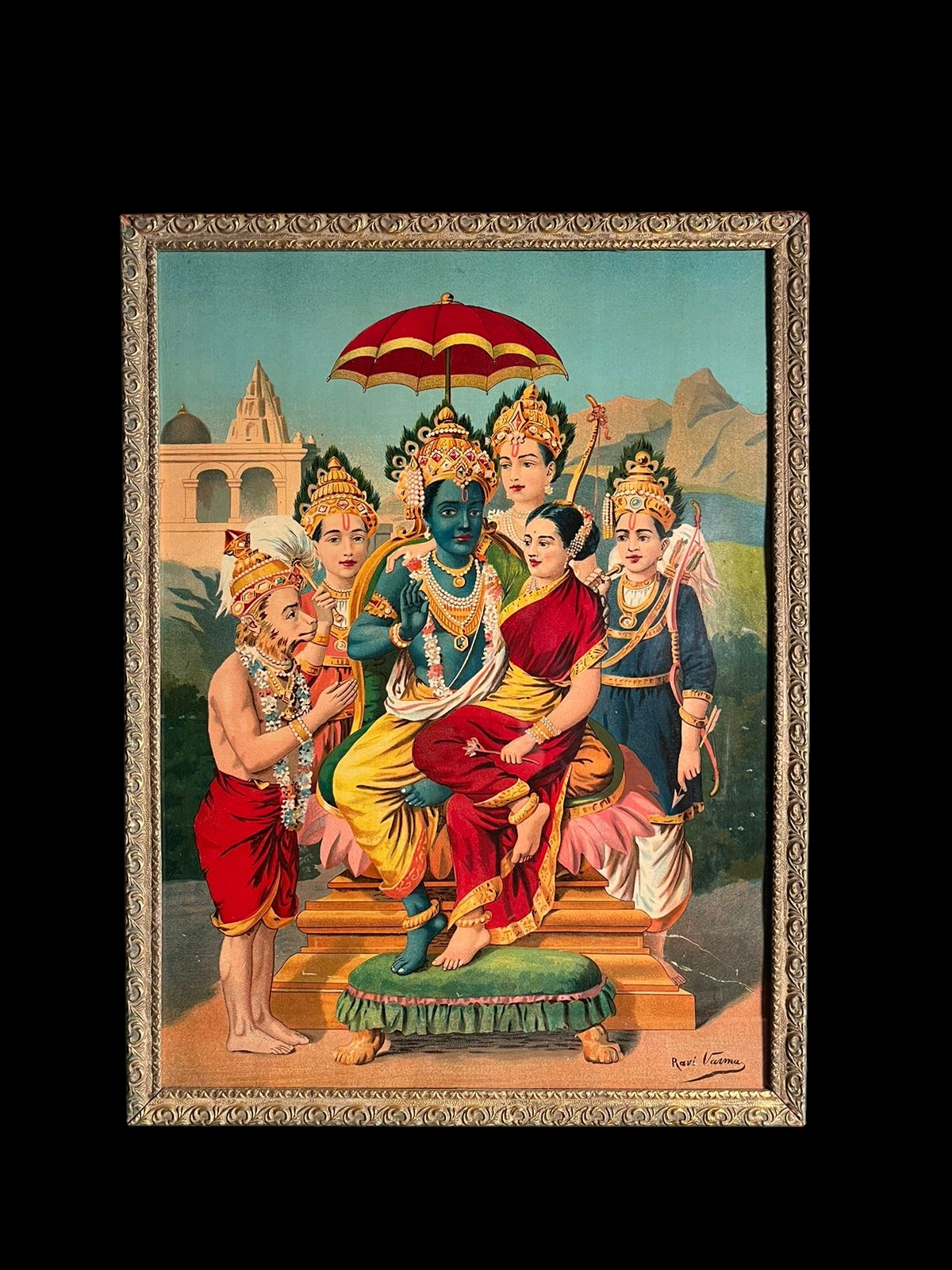 Vintage Ravi Varma Ram Darbar Oleograph